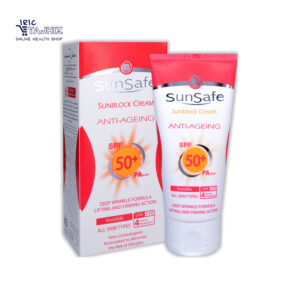کرم ضد آفتاب و ضد چروک فاقد رنگ spf 50 سان سیف Sunsafe